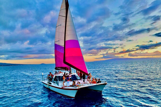 Sunset Sailing on a Floating Tiki Bar Charming Hawaiian Catamaran - The sunset is the main event